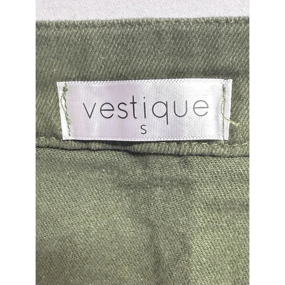 Vestique Olive Green Mini Skirt Size S Front‎ Zip Ring Pull Utility Style